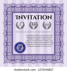 Violet Vintage invitation. Money design. Customizable, Easy to edit and change colors. Complex background. 