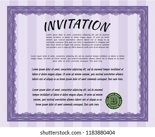 Violet Vintage invitation. Money Pattern design. Detailed. Complex background. 