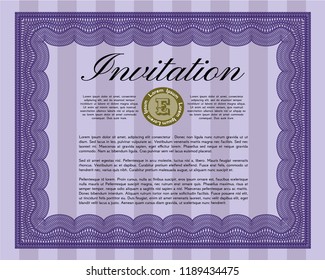 Violet Vintage invitation. Money Pattern. Vector illustration. Printer friendly. 