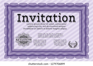 Violet Vintage invitation. Money Pattern design. With great quality guilloche pattern. Vector illustration. 