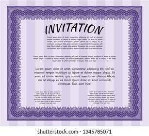 Violet Vintage invitation. Money Pattern design. With complex linear background. Detailed. 