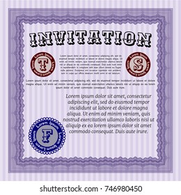 Violet Vintage invitation. Money Pattern design. Printer friendly. Detailed. 