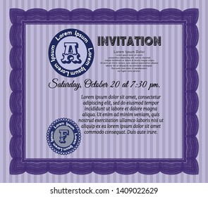 Violet Vintage invitation. Money style design. Customizable, Easy to edit and change colors. With complex background. 