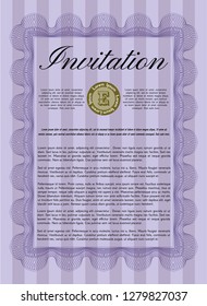 Violet Vintage invitation. Nice design. With complex linear background. Vector illustration. 