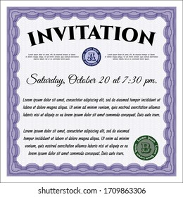 Violet Vintage invitation. Nice design. With guilloche pattern and background. Vector illustration. 