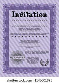 Violet Vintage invitation. Perfect design. Customizable, Easy to edit and change colors. With great quality guilloche pattern. 