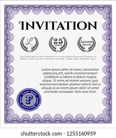 Violet Vintage invitation. Perfect design. With great quality guilloche pattern. Vector illustration. 