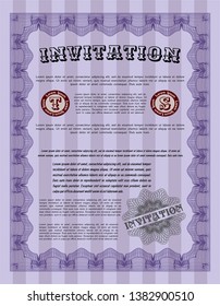 Violet Vintage invitation. Perfect design. With complex linear background. Customizable, Easy to edit and change colors. 