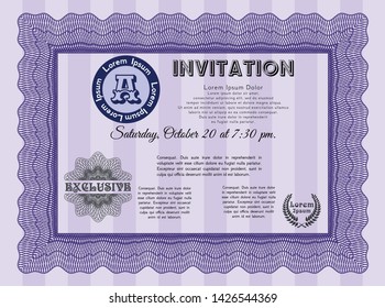 Violet Vintage invitation. Perfect design. Vector illustration. Easy to print. 