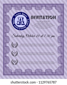 Violet Vintage invitation. Printer friendly. Lovely design. Vector illustration. 