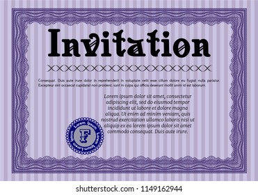 Violet Vintage invitation. Printer friendly. Customizable, Easy to edit and change colors. Sophisticated design. 