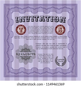 Violet Vintage invitation. Printer friendly. Vector illustration. Money Pattern. 