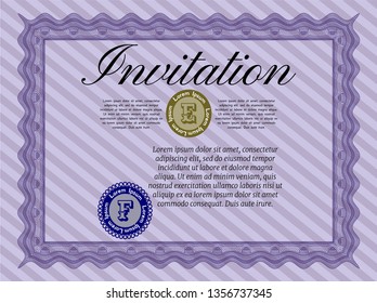 Violet Vintage invitation. Printer friendly. Vector illustration. Money Pattern design. 