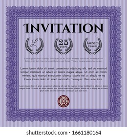 Violet Vintage invitation. Printer friendly. Cordial design. Vector illustration. 