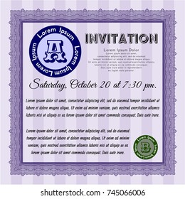 Violet Vintage invitation. Printer friendly. Detailed. Good design. 