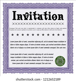 Violet Vintage invitation. With quality background. Money style design. Detailed. 