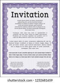 Violet Vintage invitation. With quality background. Money Pattern. Vector illustration. 