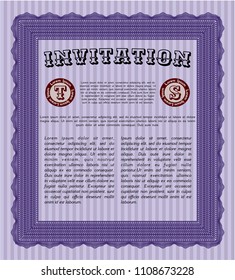 Violet Vintage invitation. Retro design. Detailed. Printer friendly. 