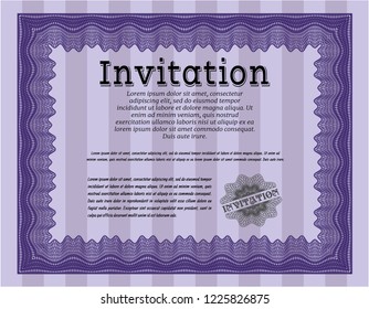 Violet Vintage invitation. Retro design. With complex linear background. Customizable, Easy to edit and change colors. 