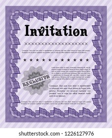 Violet Vintage invitation. Retro design. Customizable, Easy to edit and change colors. With complex background. 