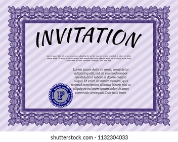 Violet Vintage invitation. Sophisticated design. Vector illustration. With complex background. 