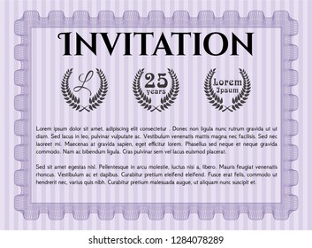 Violet Vintage invitation. Sophisticated design. With great quality guilloche pattern. Customizable, Easy to edit and change colors. 
