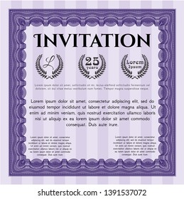 Violet Vintage invitation. Sophisticated design. Customizable, Easy to edit and change colors. Complex background. 