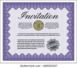 Violet Vintage invitation. Sophisticated design. With great quality guilloche pattern. Vector illustration. 