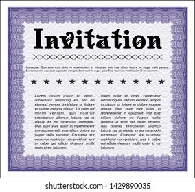 Violet Vintage invitation. Sophisticated design. Vector illustration. With guilloche pattern. 