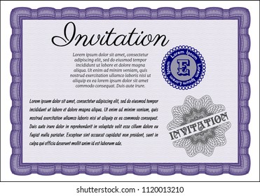 Violet Vintage invitation template. Artistry design. With background. Detailed. 