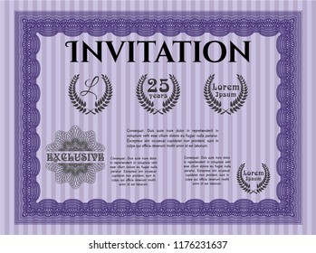 Violet Vintage invitation template. With background. Cordial design. Vector illustration. 