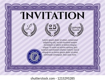 Violet Vintage invitation template. With background. Detailed. Modern design. 