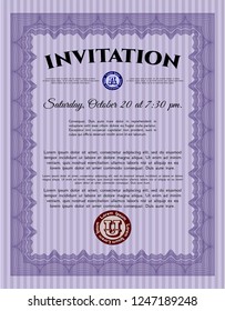 Violet Vintage invitation template. With background. Cordial design. Detailed. 