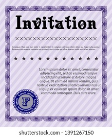 Violet Vintage invitation template. With background. Good design. Detailed. 
