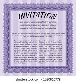Violet Vintage invitation template. With background. Vector illustration. Perfect design. 