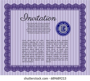 Violet Vintage invitation template. With background. Vector illustration. Money design. 