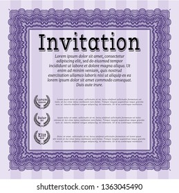 Violet Vintage invitation template. Beauty design. With great quality guilloche pattern. Customizable, Easy to edit and change colors. 