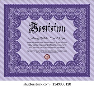 Violet Vintage invitation template. Complex background. Detailed. Nice design. 