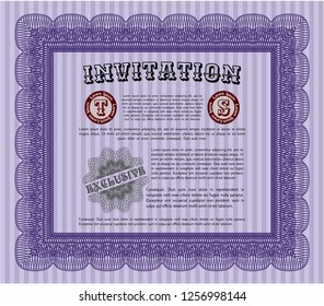 Violet Vintage invitation template. With complex background. Customizable, Easy to edit and change colors. Money Pattern design. 