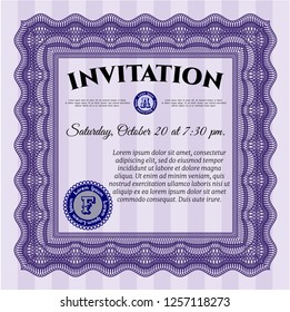 Violet Vintage invitation template. Complex background. Sophisticated design. Detailed. 