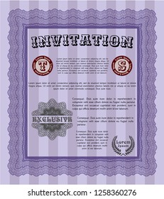 Violet Vintage invitation template. Complex background. Lovely design. Customizable, Easy to edit and change colors. 