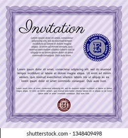 Violet Vintage invitation template. Complex background. Nice design. Detailed. 