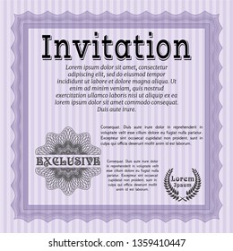 Violet Vintage invitation template. With complex background. Money style design. Vector illustration. 