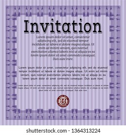 Violet Vintage invitation template. With complex linear background. Perfect design. Customizable, Easy to edit and change colors. 