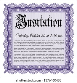 Violet Vintage invitation template. With complex linear background. Vector illustration. Beauty design. 
