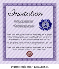Violet Vintage invitation template. Complex background. Vector illustration. Money style design. 