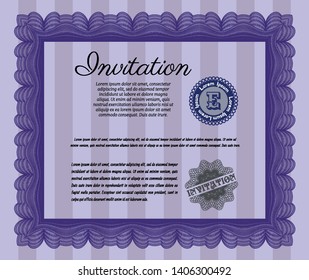 Violet Vintage invitation template. With complex background. Artistry design. Detailed. 