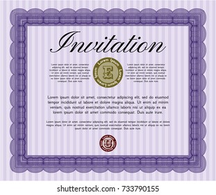 Violet Vintage invitation template. Complex background. Lovely design. Customizable, Easy to edit and change colors. 