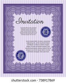 Violet Vintage invitation template. With complex linear background. Nice design. Vector illustration. 