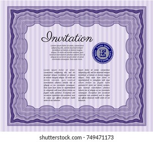 Violet Vintage invitation template. Complex background. Detailed. Money Pattern design. 